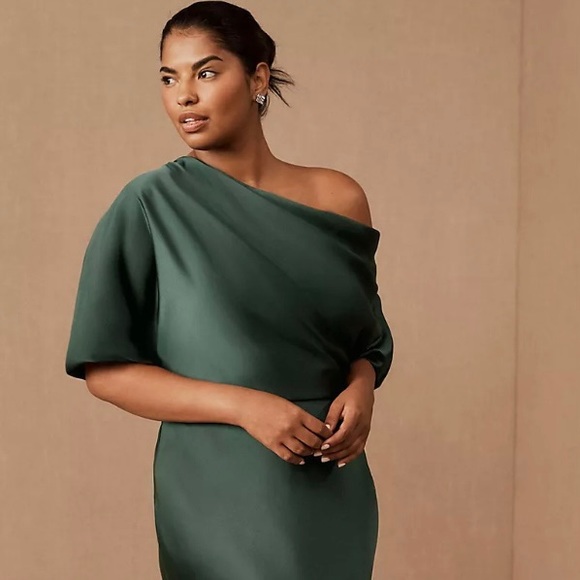 NWT Anthropologie Amsale Pryce Off-the-Shoulder Column Dress Dark Green Size 8 - Picture 6 of 13